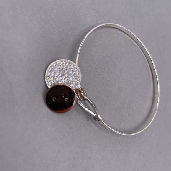 LA Charm Initial J Cuff Bangle Bracelet Silver Tone - Picture 3 of 4